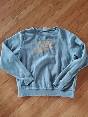 Nike Metallic Swoosh Crewneck Sweatshirt - Seafoam & Gold